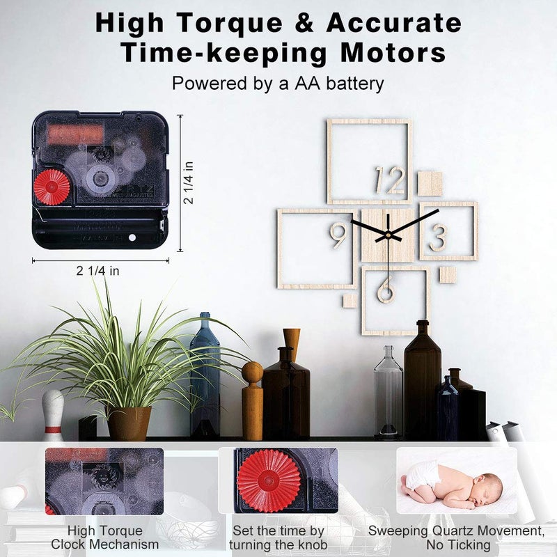 EMOON High Torque 12888 Clock Movement Mechanism with 3 Pairs of Hands, Silent Sweep Quartz Clock Motor Kit for Clock Repair DIY Replacement - Image 5